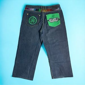 COOGI Y2K jeans men's‎ 40x34 Blue Denim Hip Hop Baggy embroidery rainbow Pocket